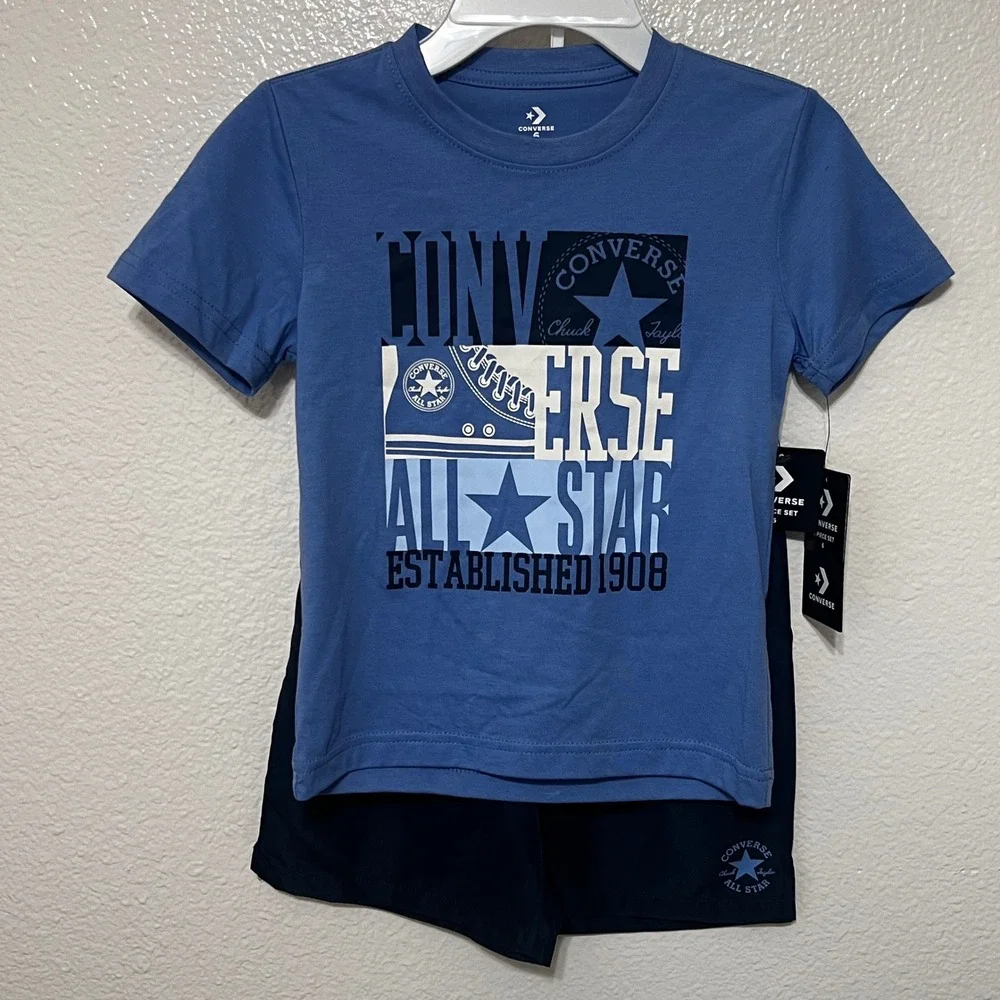 Converse Boys 2-Piece Set T-Shirt & Shorts Outfit Blue Navy Size 6 MSRP $32